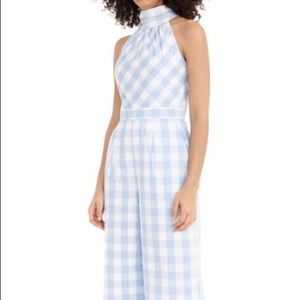 Jcrew blue gingham cropped jumpsuit